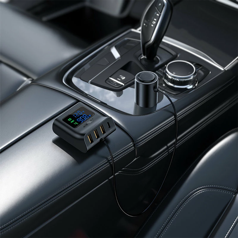 Karikues veture Acefast B8, 90W, 3x USB, 1x USB Type-C, me ekran, i zi