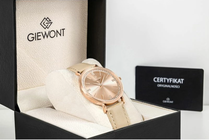 Orë dore femrash Giewont GW5390-A5, rose gold, rrip lëkure, set