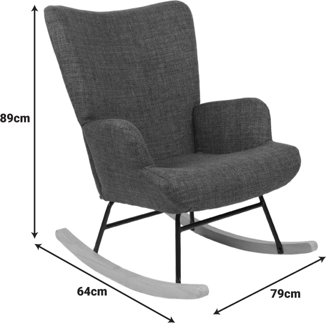 Karrige lëkundëse Jianna, material tekstili ngjyrë gri e errët, këmbë natyrale, 79x64x89cm