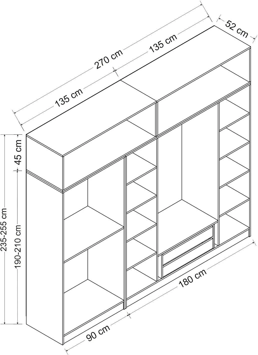 Dollap Skye Decor, i bardhë, 270x190x52cm