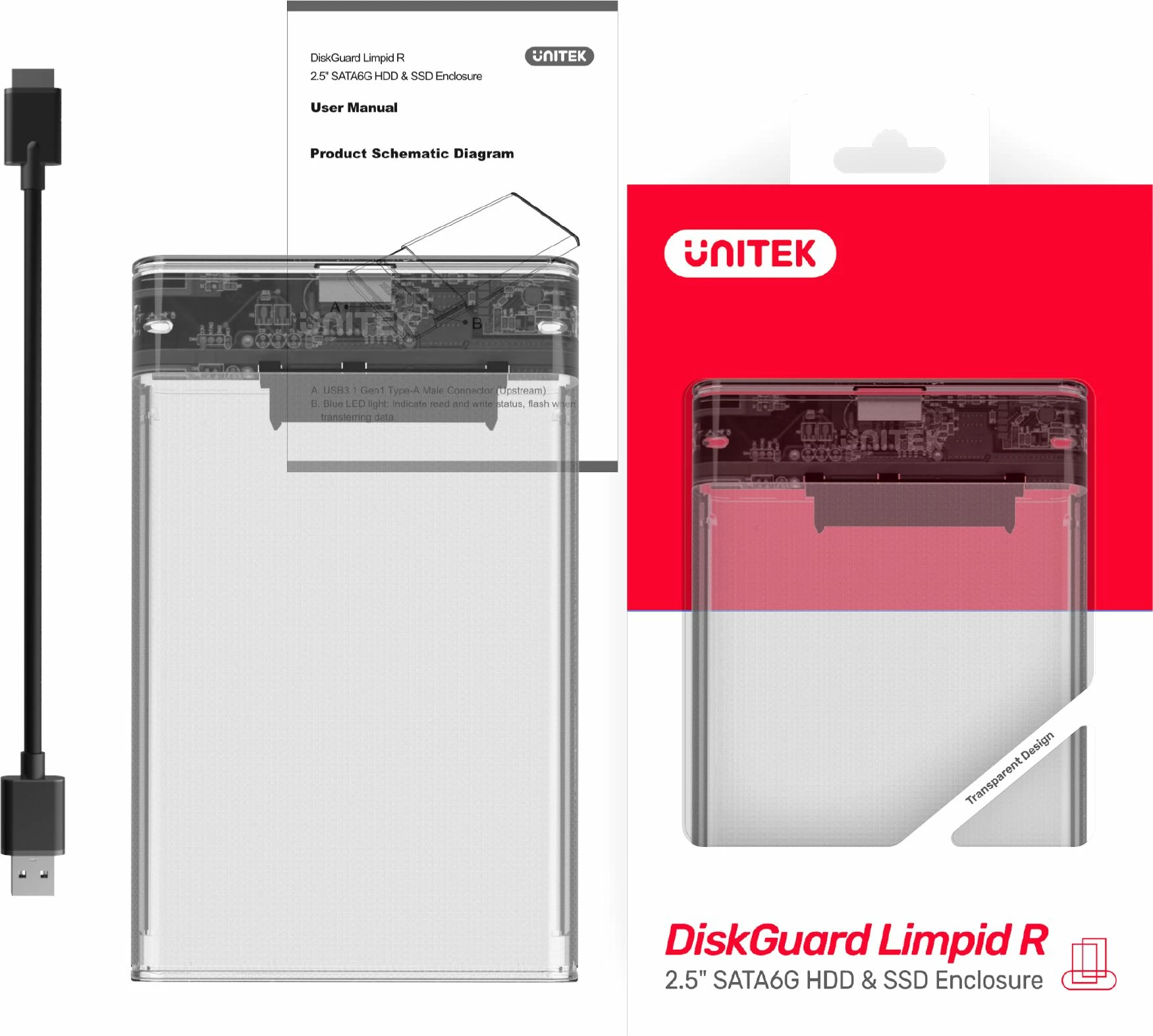 Kasë eksternale për HDD/SSD 2.5\" Unitek S1103A, USB 3.2 Gen 1 në SATA III, transparente