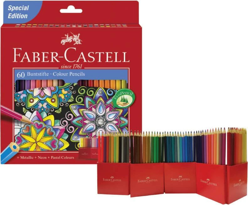 lapsa ngjyrash Faber-Castell FC-111260, 60 copë, Special Edition (metalike + neon + pastel), shumëngjyrëshe