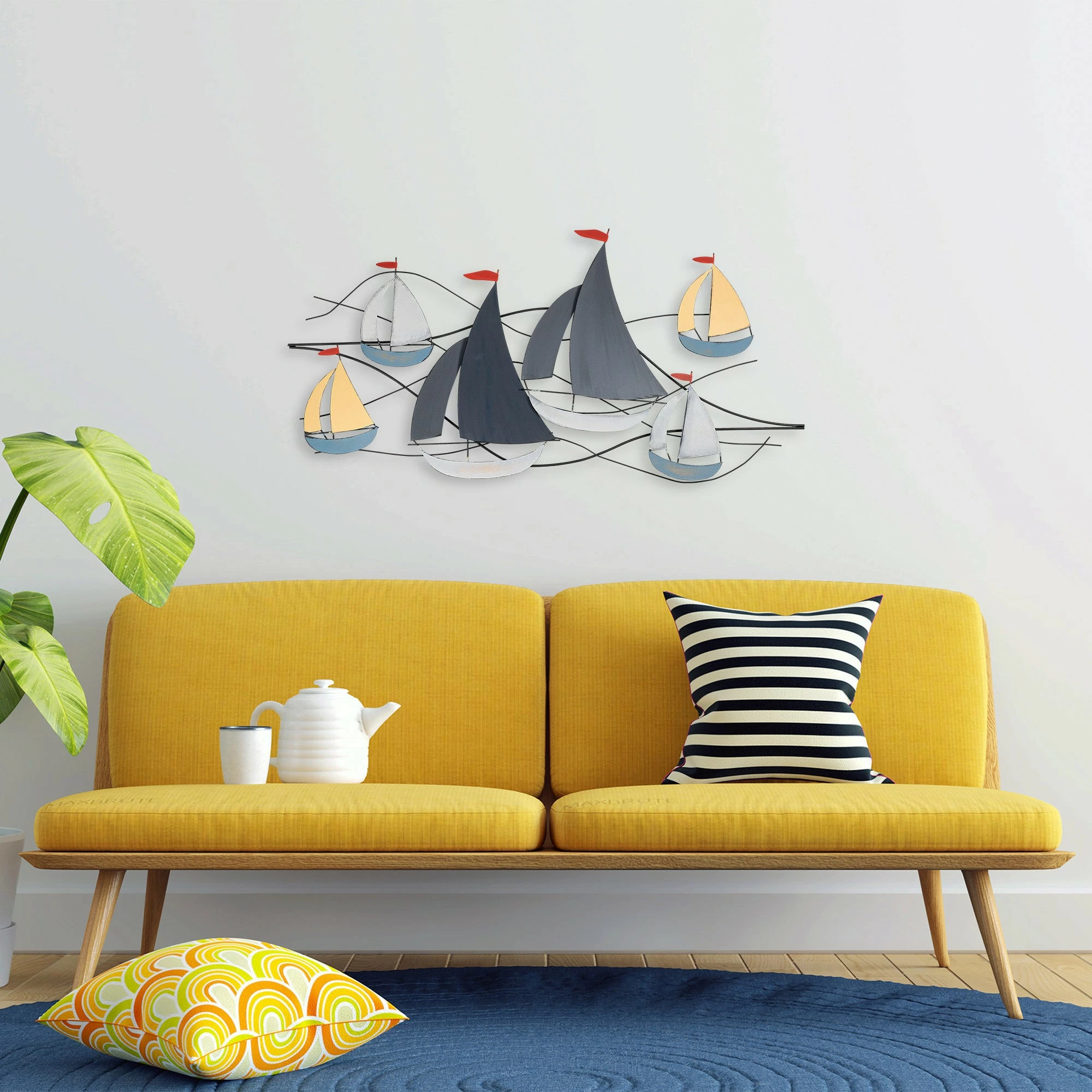 Aksesor dekorativ metalik për mur Wallity, Hizir, shumëngjyrësh, 123x60cm