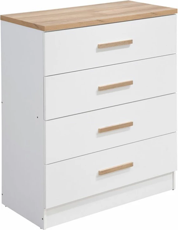 Komodë me 4 sirtarë, ngjyrë natyrale dhe e bardhë, 80x40x99