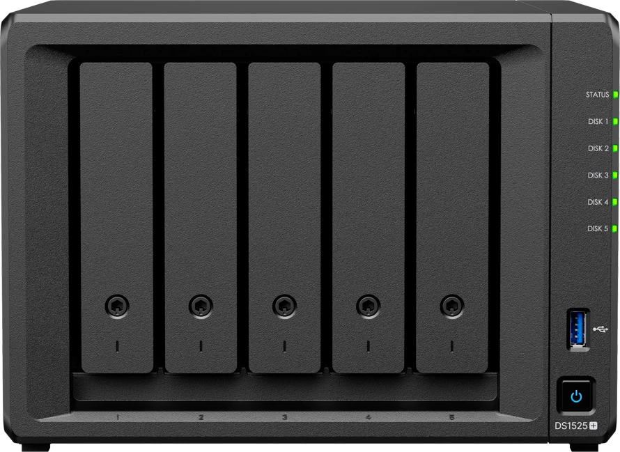 NAS Synology DiskStation DS1525+ 5-bay 3.5\" SATA, 8GB DDR4 ECC, 2x 2.5GbE, 2x M.2 NVMe, i zi