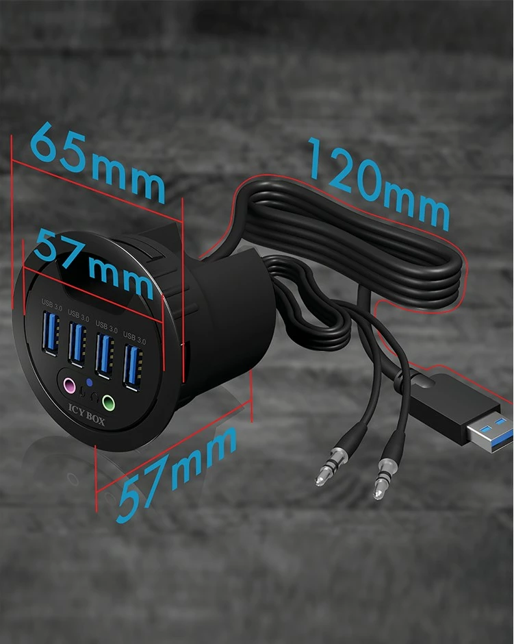 USB hub ICY BOX IB-HUB1403A, 4 porta USB 3.0, audio in/out, plastikë, e zezë