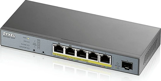Switch Zyxel GS1350-6HP-EU0101F, Managed, L2, Gigabit Ethernet, PoE, Wall mountable