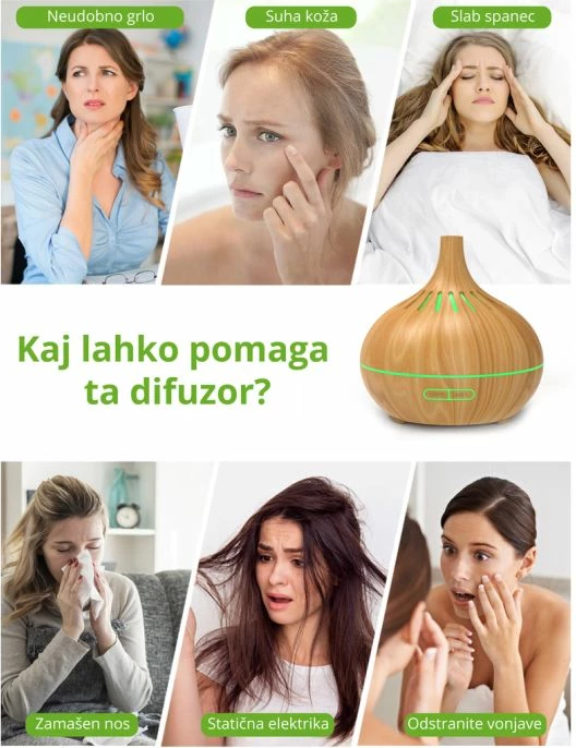 Difuzor vajrash esencial ANJOU ADA023-L 400ml me drita LED dhe timer, dru i çelët