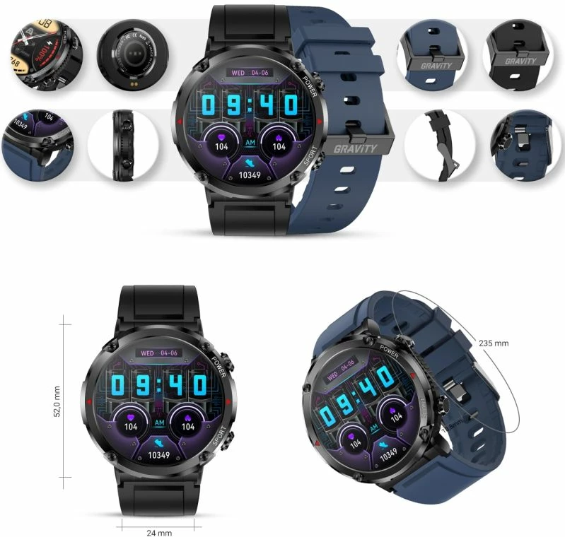 Smartwatch Gravity për meshkuj, navy blue