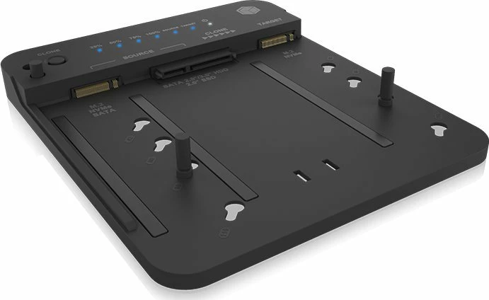 Stacion dokimi Icy Box IB-2913MCL-C31, USB-C 3.2, për M.2 NVMe/SATA + SATA 2.5/3.5, klonim me një buton, e zezë