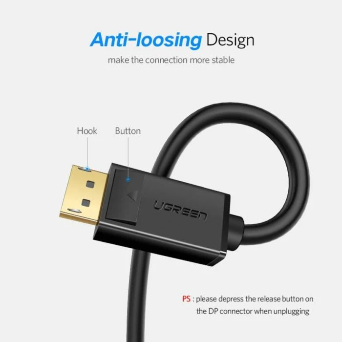 Kabllo DisplayPort UGREEN 10245, DP 1.2, 1.5 m, 4K@60Hz, mashkull-në-mashkull, e zezë, BOX