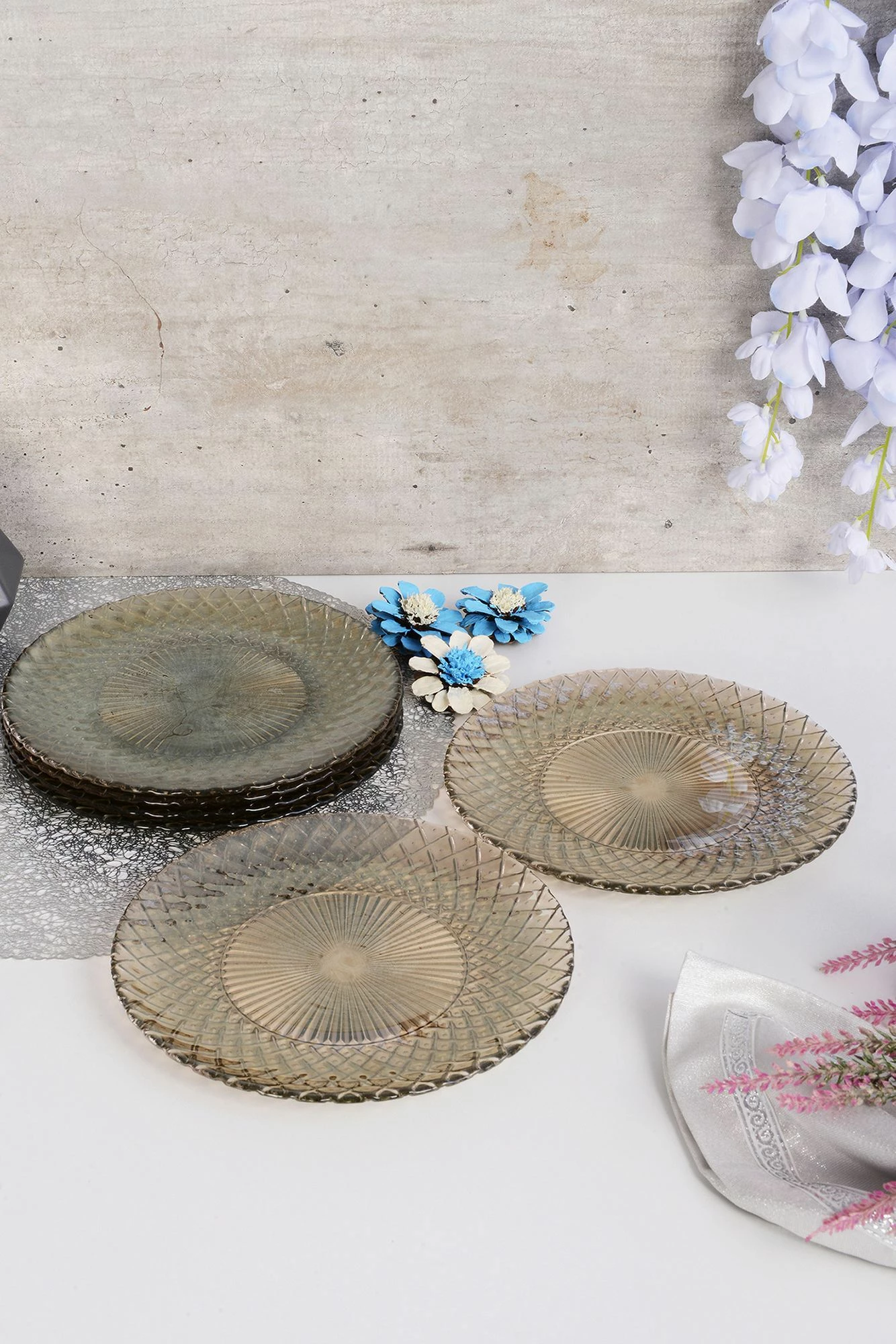 Set pjatash për ëmbëlsira, ngjyrë fume, Hermia Belinda, 6 copë, 21cm