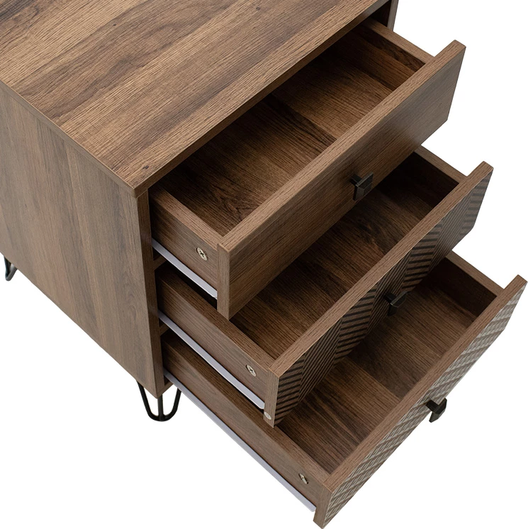 Komodinë Boho me 3 sirtarë, ngjyrë arre, 40x40x59cm