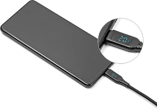 Kabllo karikimi DeLOCK USB-C në USB-C, PD 3.1 140W, 1.2m, me ekran, e zezë