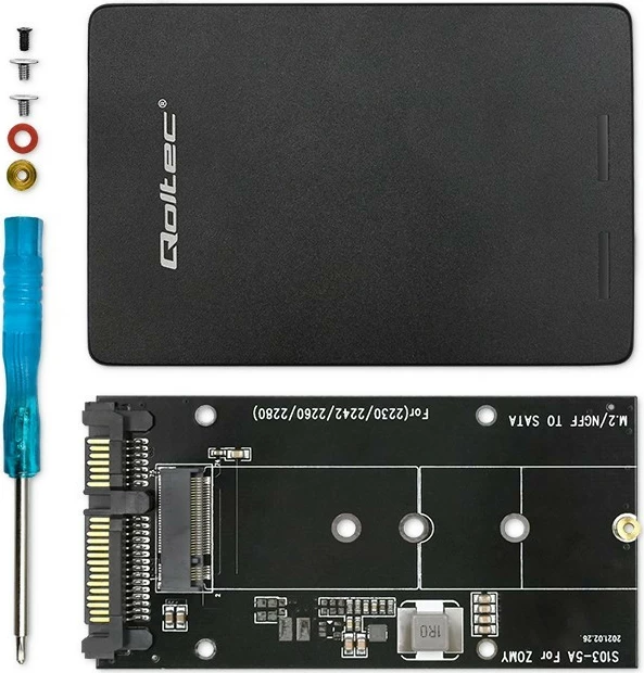 Kasë Qoltec 52265 për SSD M.2 NGFF në SATA III, 2TB, e zezë