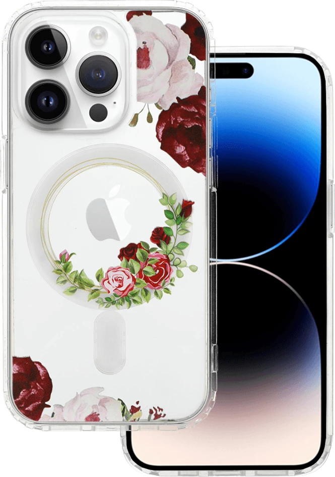 Mbështjellës ONASI Clear Case Elite 18085 për iPhone 15, silikon transparent me MagSafe, i kuq