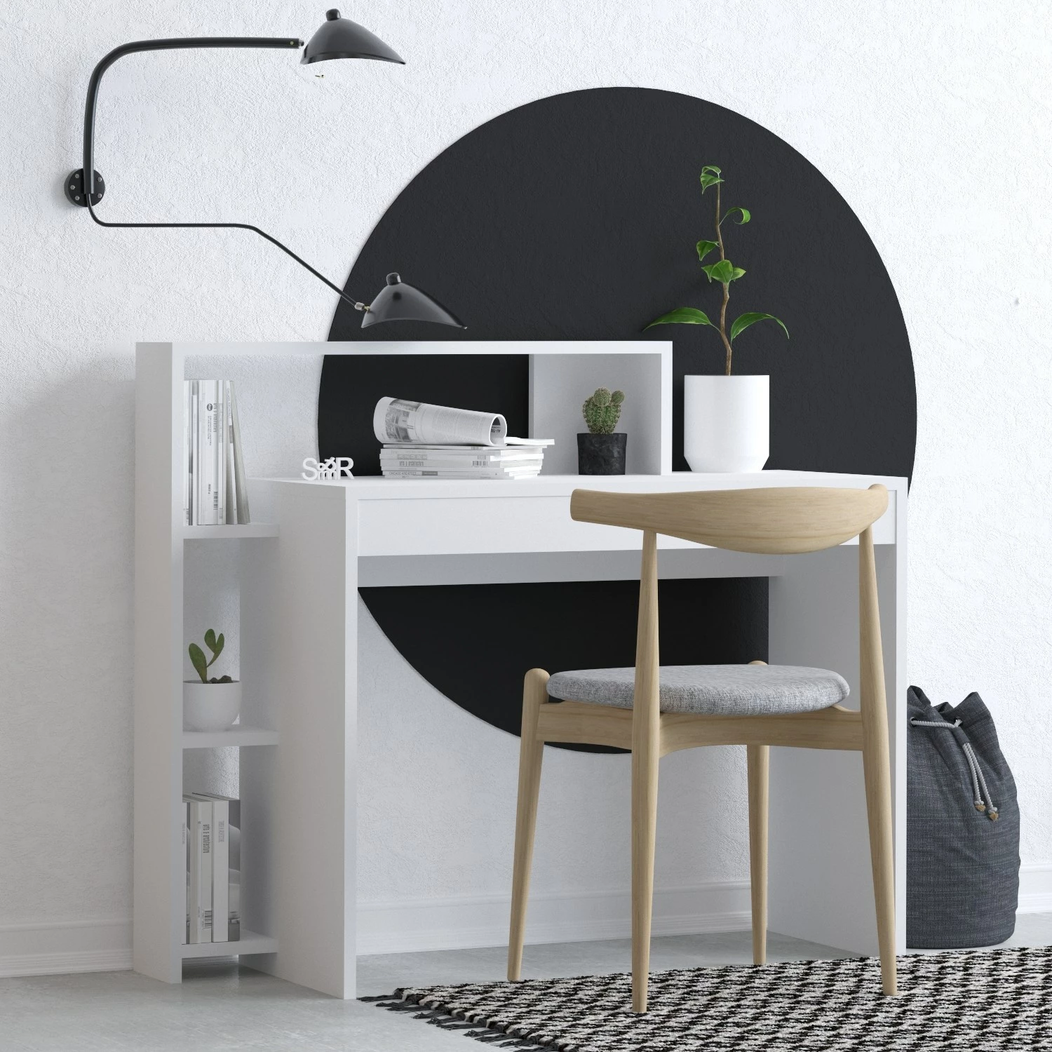 Tavolinë pune për studime, Hanah Home, Trella, e bardhë
