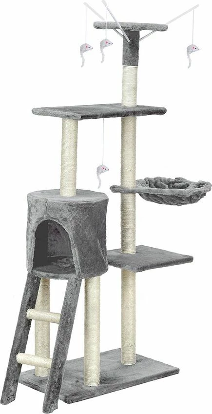 Kullë gërvishtëse për mace Funfit Universal 1808 XL me lodra, sisal natyral, gri