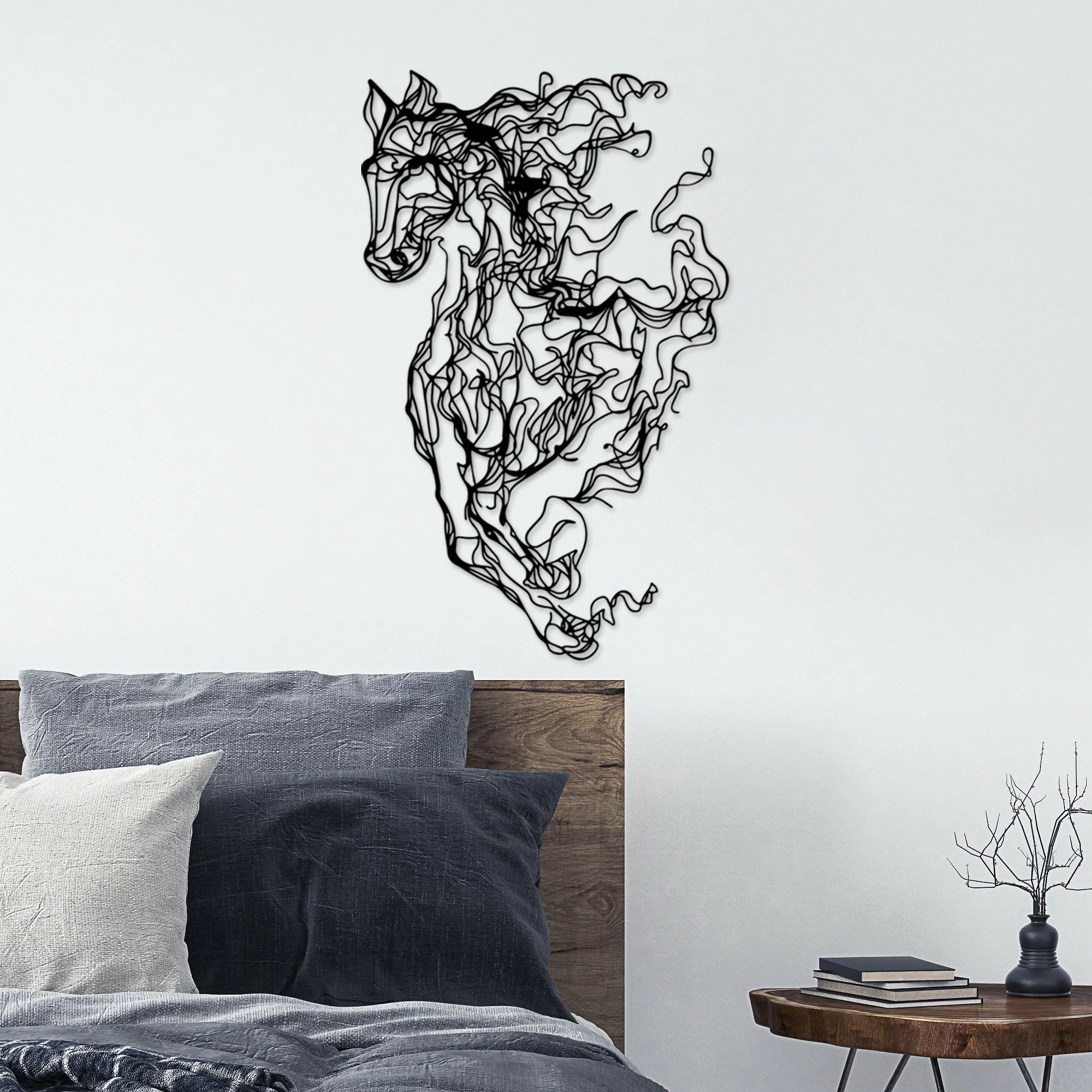 Aksesor dekorativ metalik për mur, Wallity Cavallo-1, ngjyrë e zezë, 41x66cm