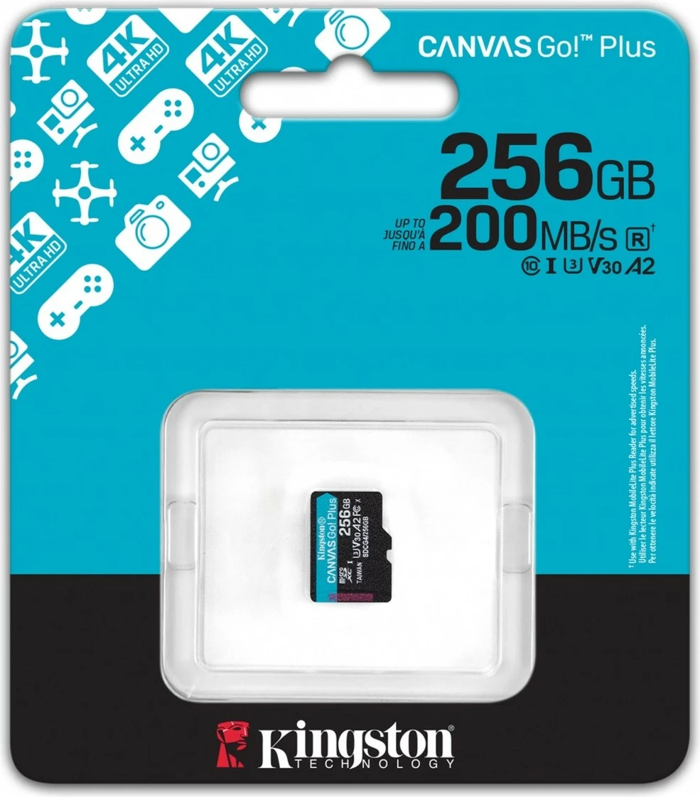 Kartë memorie microSD Kingston Canvas Go! Plus 256GB, 200MB/s