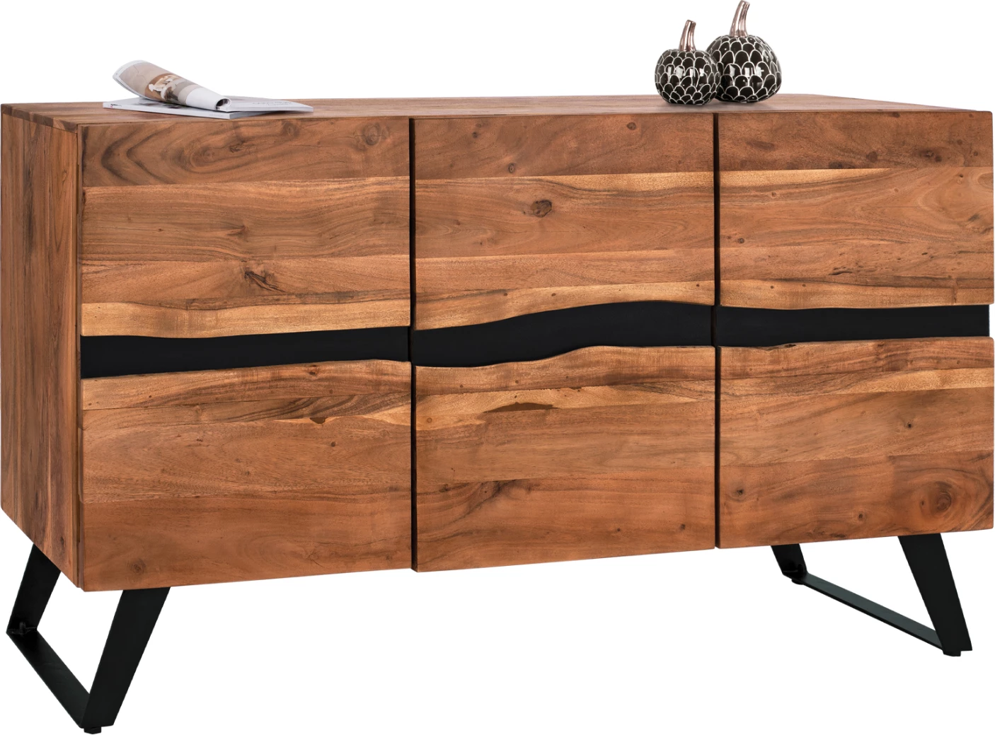 Bufe Alicia prej druri akacie natyrale, këmbë metalike, 148x43x86 cm