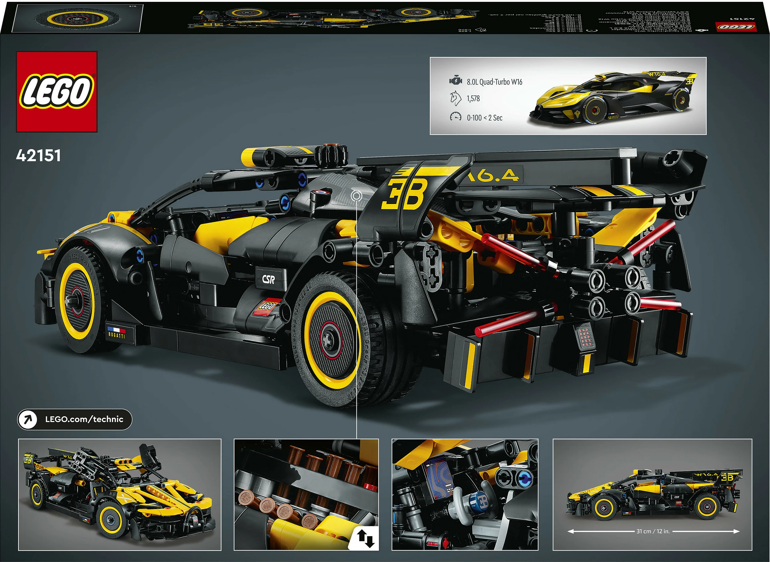 Set ndërtimi LEGO Technic Bugatti Bolide, 905 pjesë, plastikë, shumëngjyrësh