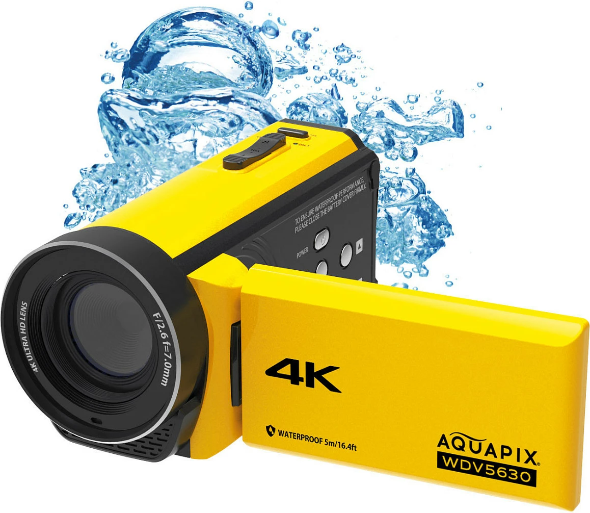 Kamerë video EASYPIX Aquapix WDV5630, 4K, 13 MP, ekran 3", MicroSD deri 128GB, e verdhë