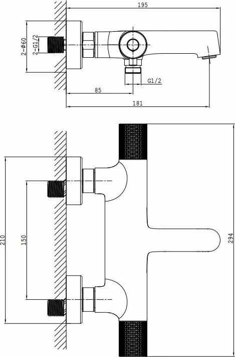 Mikser dushi Cersanit ZEN S951-566, thermostatik muror, dy-levë, i zi mat