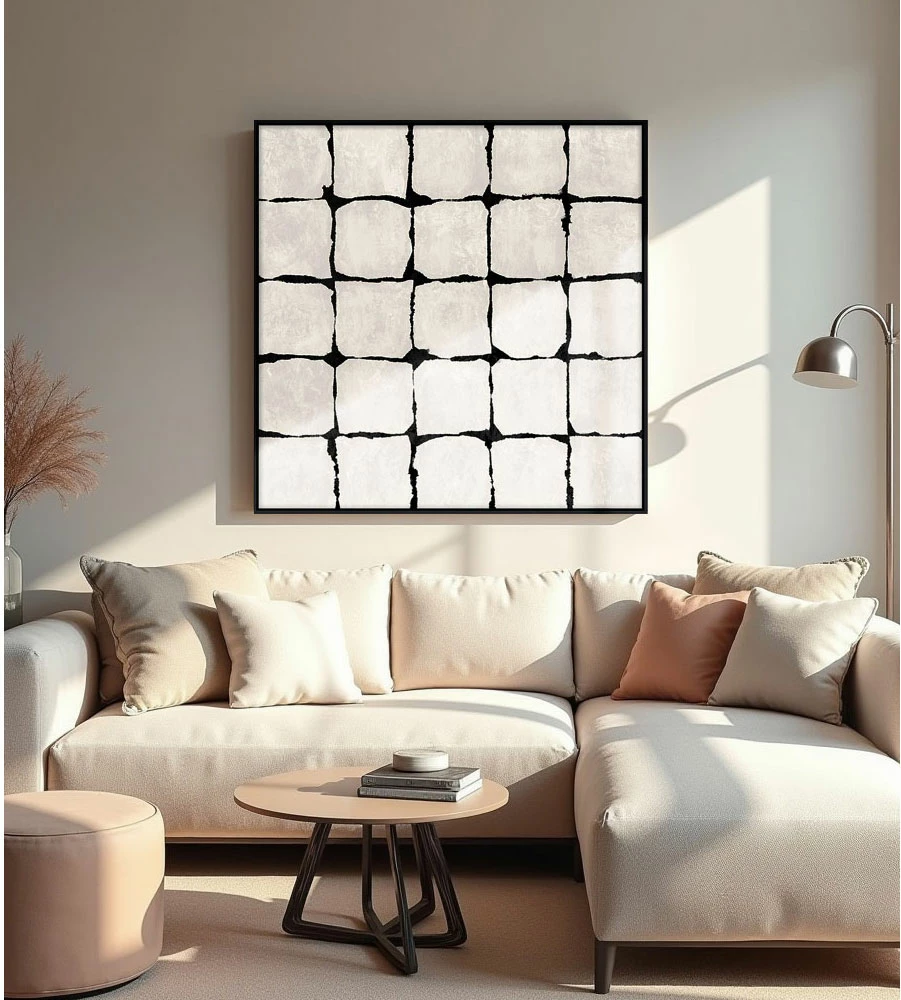 Pikturë dekorative FOCUS, kanavacë, ngjyrë e bardhë dhe e zezë, MDF i zi, 100x100x4cm