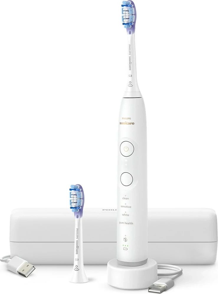Furçë dhëmbësh elektrike sonike Philips Series 7100 HX7420/02, rechargeable, bateri e integruar, White, set me bazë karikimi, këllëf udhëtimi dhe 2 koka