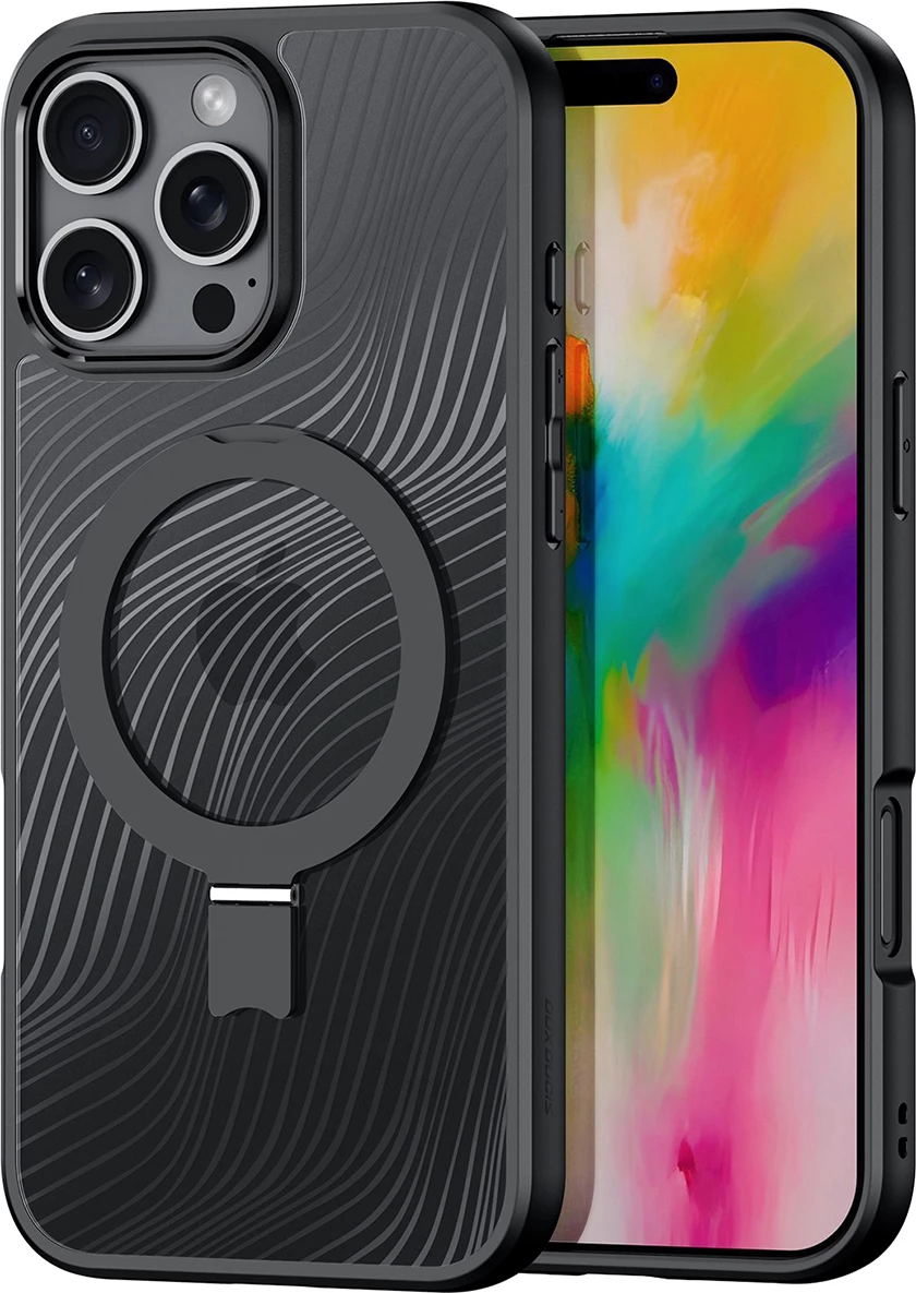 Mbështjellës Dux Ducis Aimo Mag për iPhone 16 Pro Max, me MagSafe dhe mbajtëse, i zi
