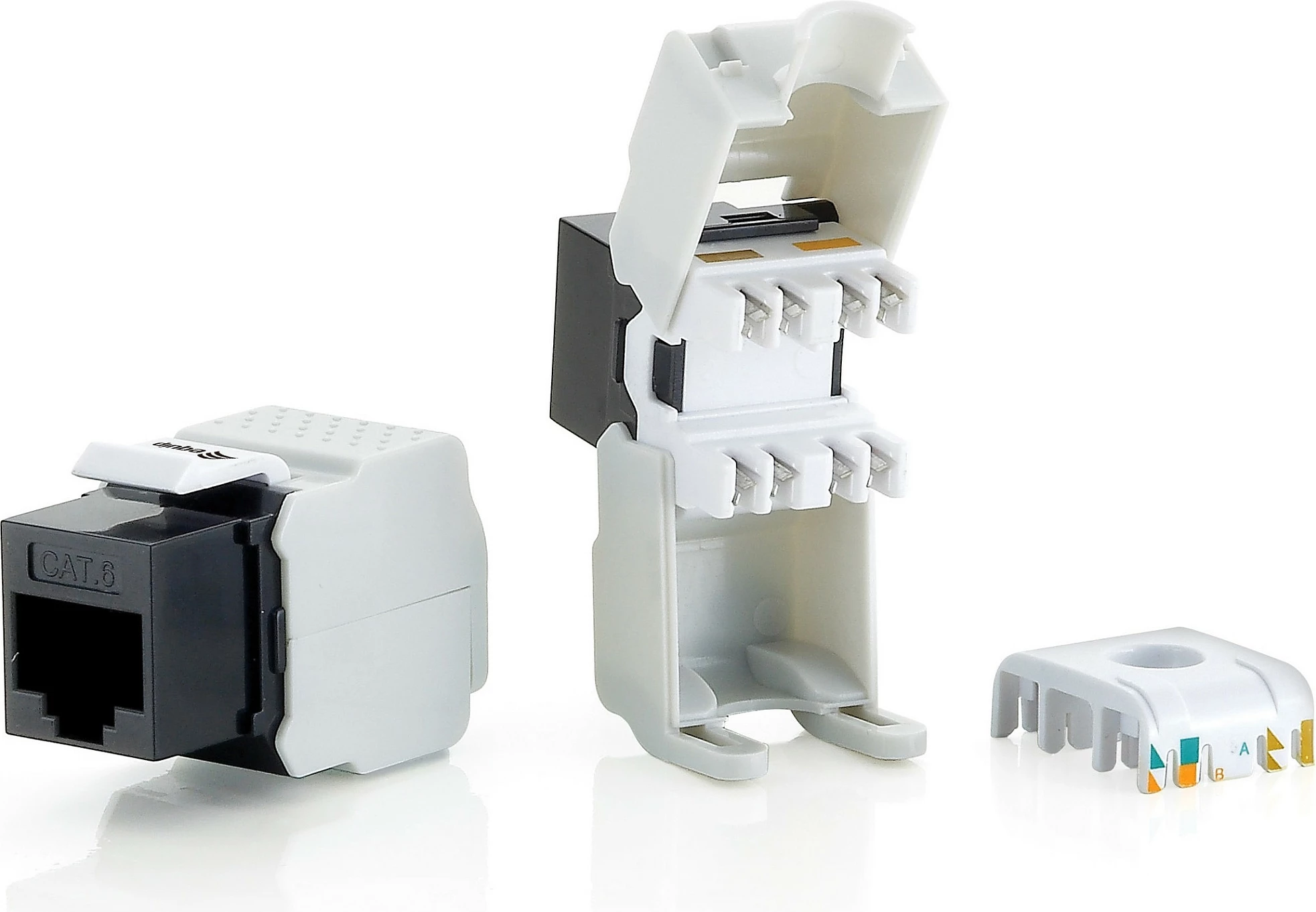 Keystone Jack EQUIP Cat.6 UTP toolfree, kontakte të arta, bardhë/zi