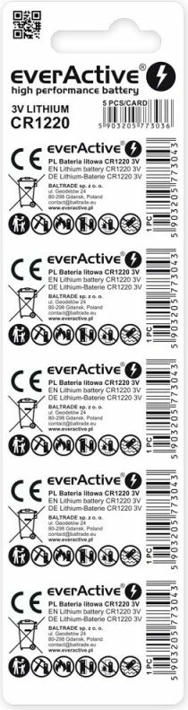 Bateri monedhë everActive CR1220, set 5 copë