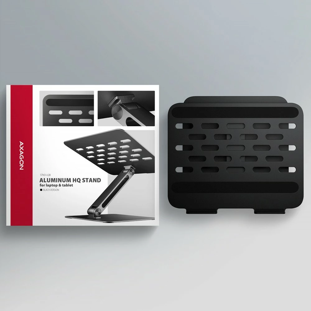 Mbajtëse laptopi AXAGON STND-LQB, 10–17.3", rregullim lartësie dhe këndi, alumin, e zezë