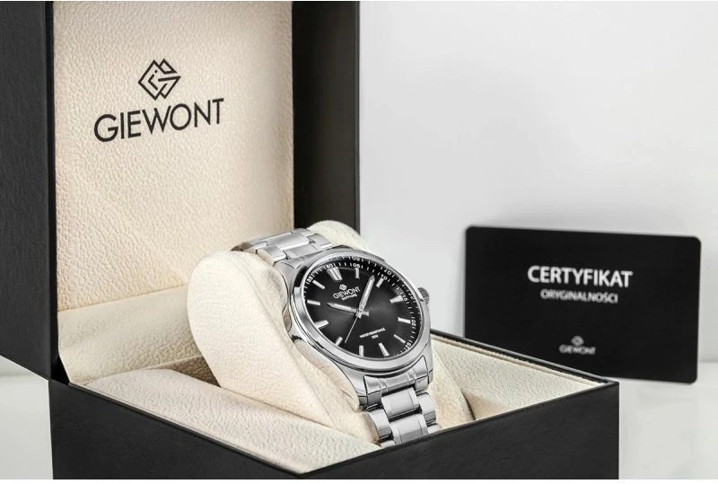 Orë dore meshkuj Giewont Elegance GW5160-B2, e zezë/argjendtë