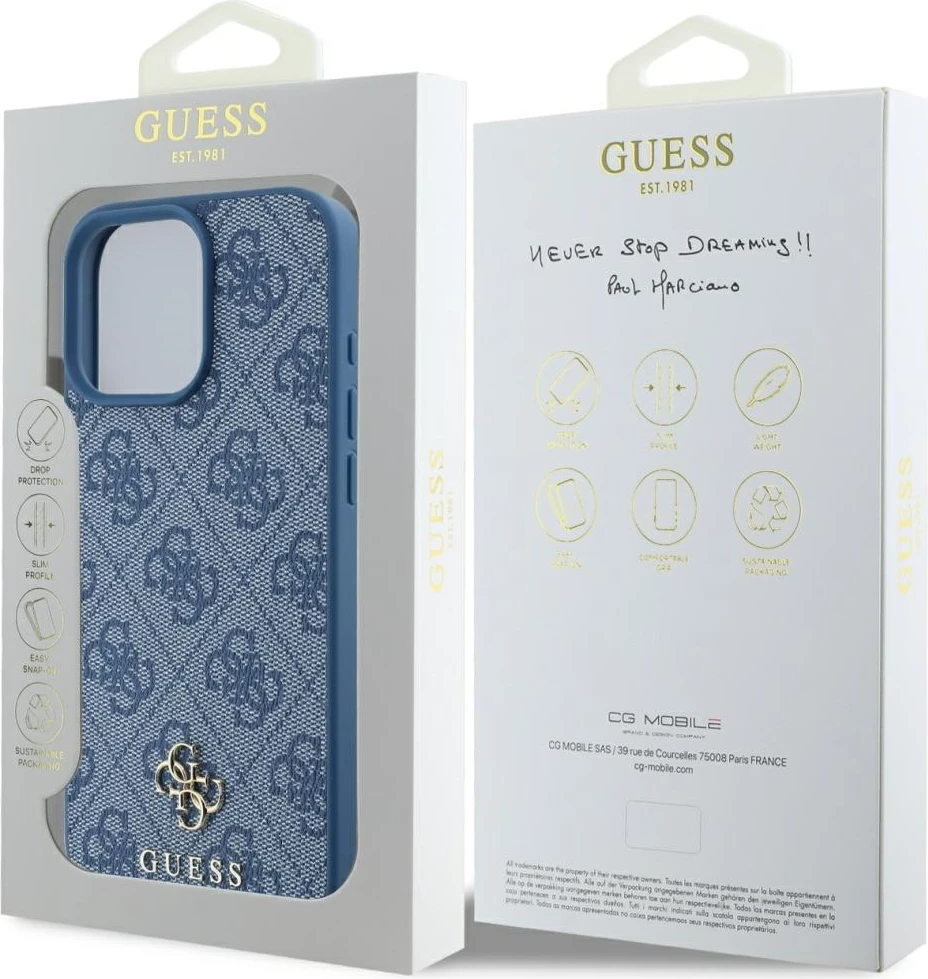 Mbështjellës Guess HC PU 4G Small 4G and Classic MagSafe për iPhone 16 Pro Max, Blu