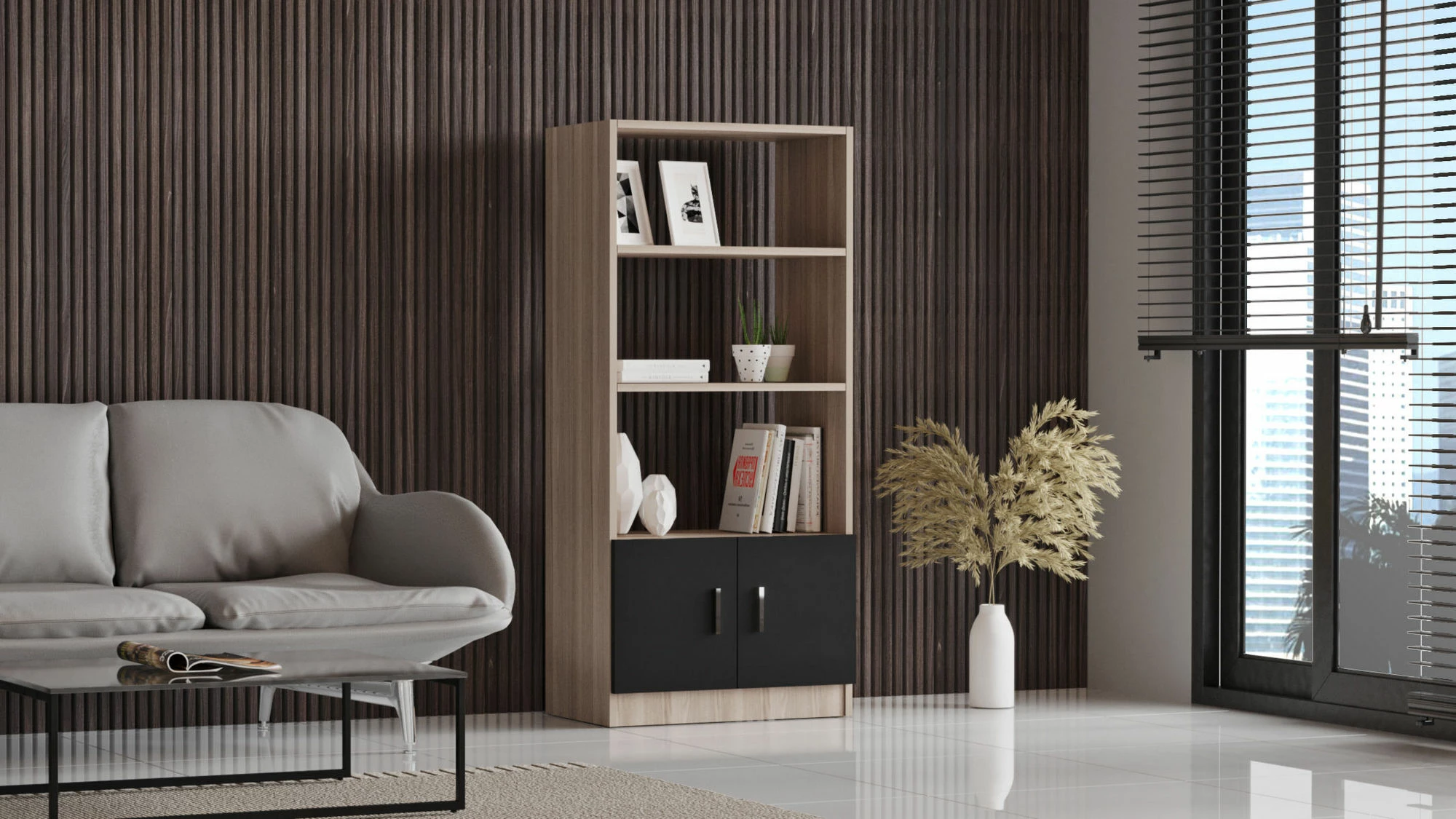 Raft librash Hanah Home, Vo4-Ob, ngjyrë lis dhe e zezë