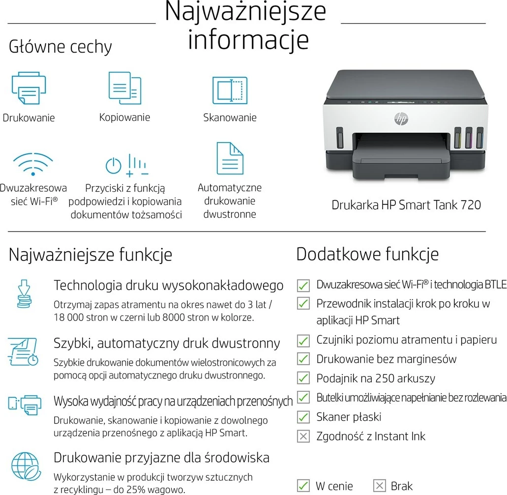 Printer HP Smart Tank 720, All-in-One, Termal inkjet, Gri