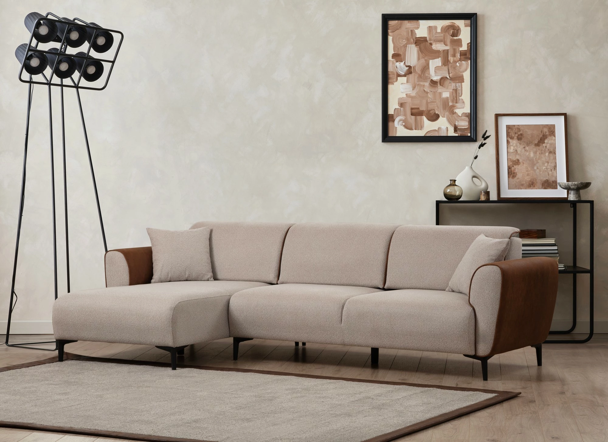 Kënd-sofë shtrat Atelier del Sofa, Aren majtas, bezhë, kanelë