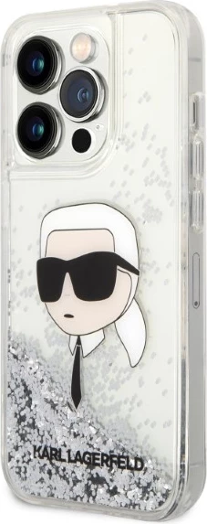 Mbështjellës Karl Lagerfeld KLHCP14LLNKHCH për iPhone 14 Pro 6.1", Glitter Karl Head, argjendtë