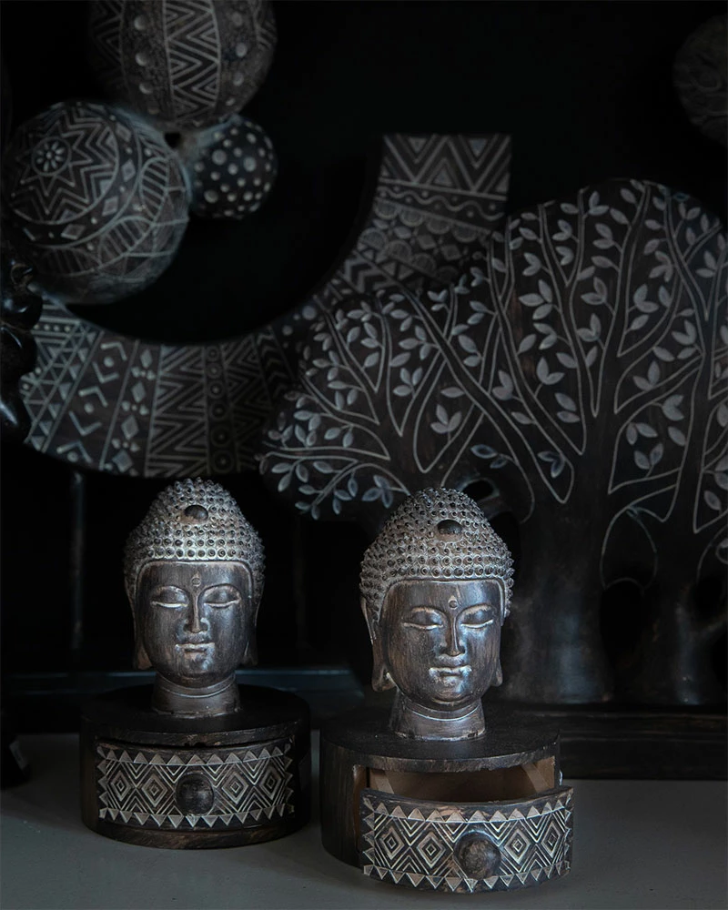 Dekor Buddha BADBA, polirezine, kafe-bardhë, 10x11x15cm