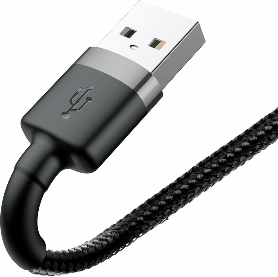 Kabllo Baseus Cafule CALKLF-AG1, USB-A në Lightning, 0.5m, 2.4A, QC 3.0, e zezë-gri