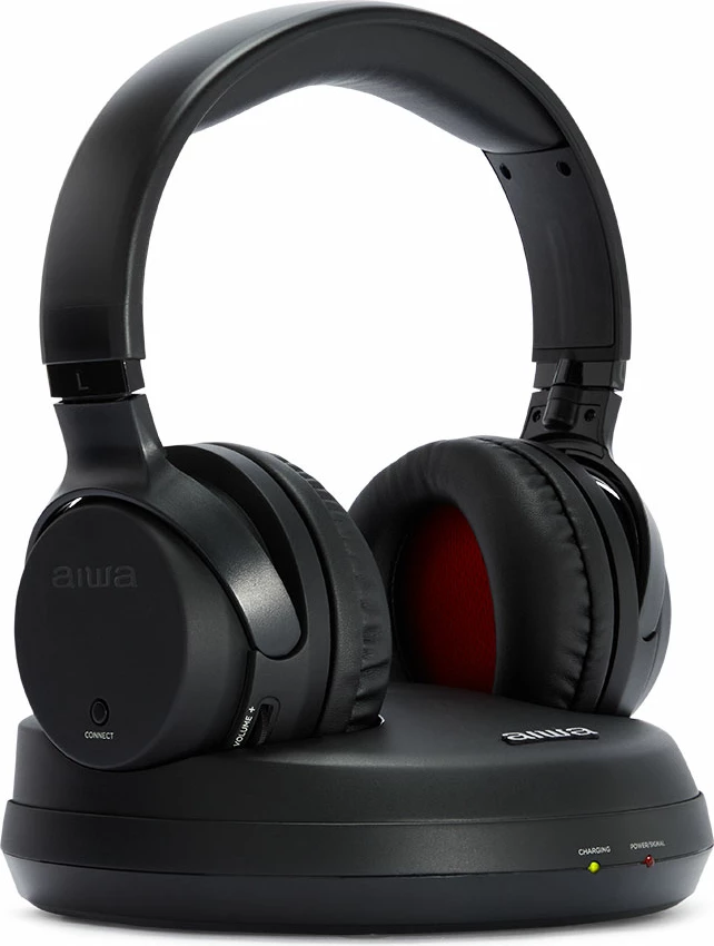 Kufje pa kabllo RF Aiwa WHF-880, me stacion karikimi dhe transmitter, rreze 100 m, të zeza