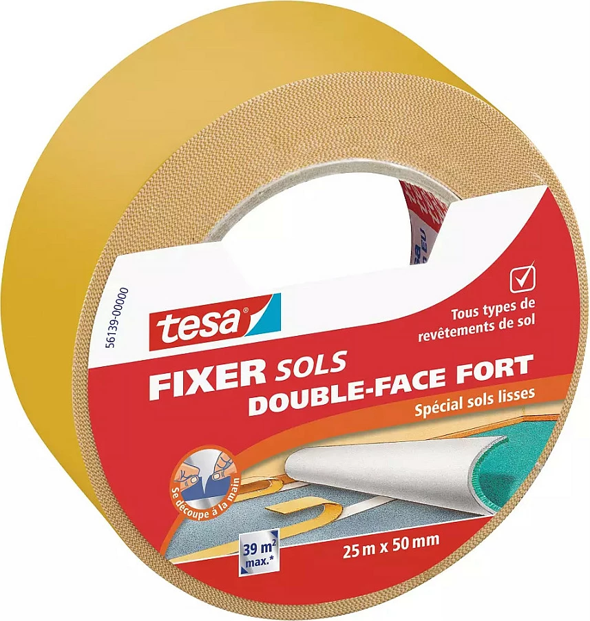 Shirit ngjitës montues dykahësh Tesa 56172, 25 m x 50 mm, për brenda, i verdhë