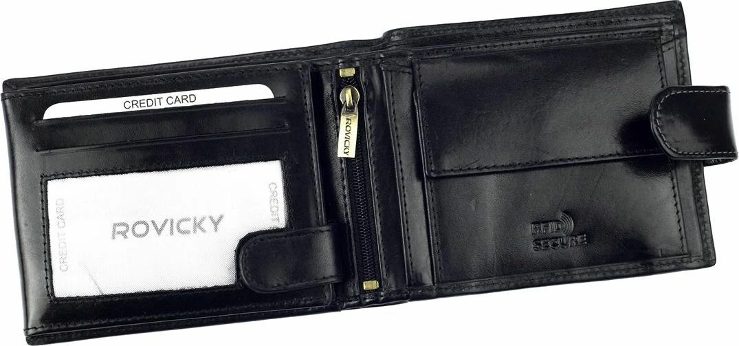 Kuletë për meshkuj Rovicky N992L-RVT, lëkurë natyrale, RFID, horizontale, e zezë, me kuti dhuratë