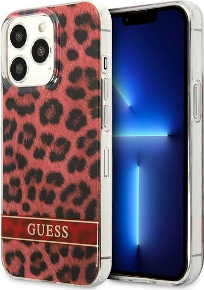 Mbështjellës Guess GUHCP13LHSLEOR për iPhone 13/13 Pro 6.1", hardcase, leopard, kuqe