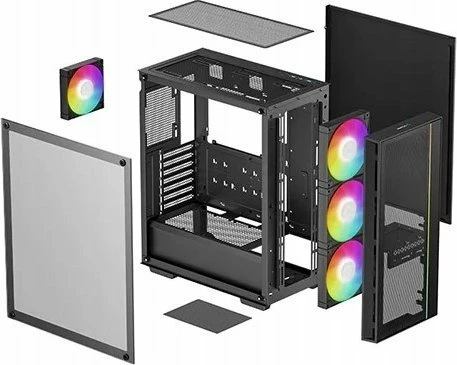 Kasë Deepcool Matrexx 55 Mesh V4 C R-MATREXX55-BCAGA4-G-4, midi tower ATX, xham i temperuar, USB-C, e zezë