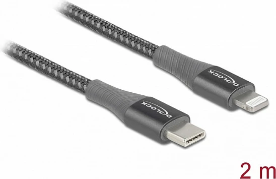 Kabëll DeLOCK USB-C në Lightning, 2 m, 3A, MFi, gri