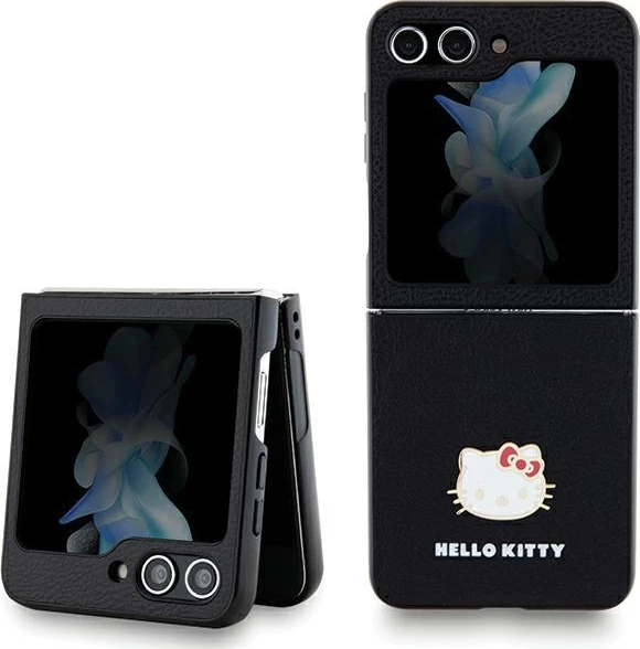 Mbështjellës Hello Kitty për Samsung Galaxy Z Flip 5, Metal Logo, i zi