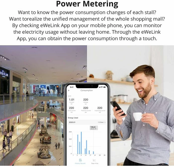 Switch smart Wi‑Fi SONOFF SPM-MAIN, matje e konsumit të energjisë, RS-485, 100-240V, i bardhë
